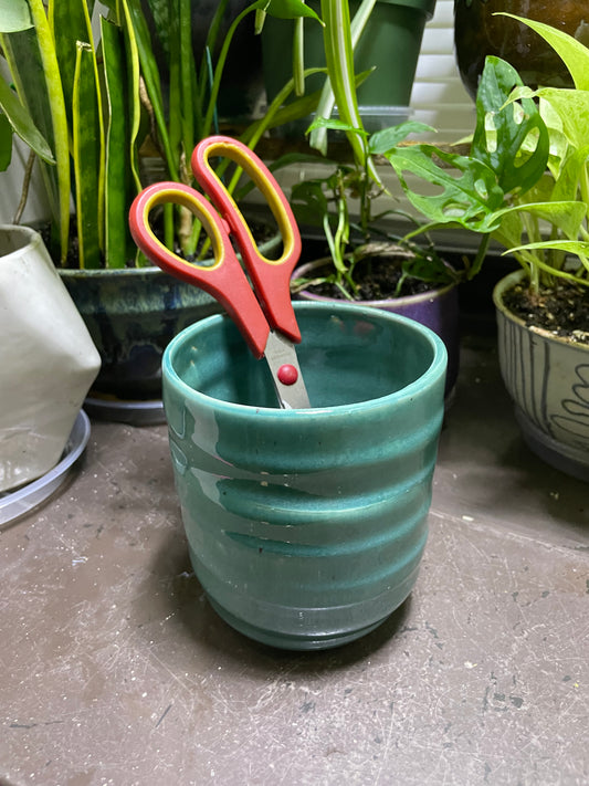 Turquoise Ribbed Vase, Utensil Holder