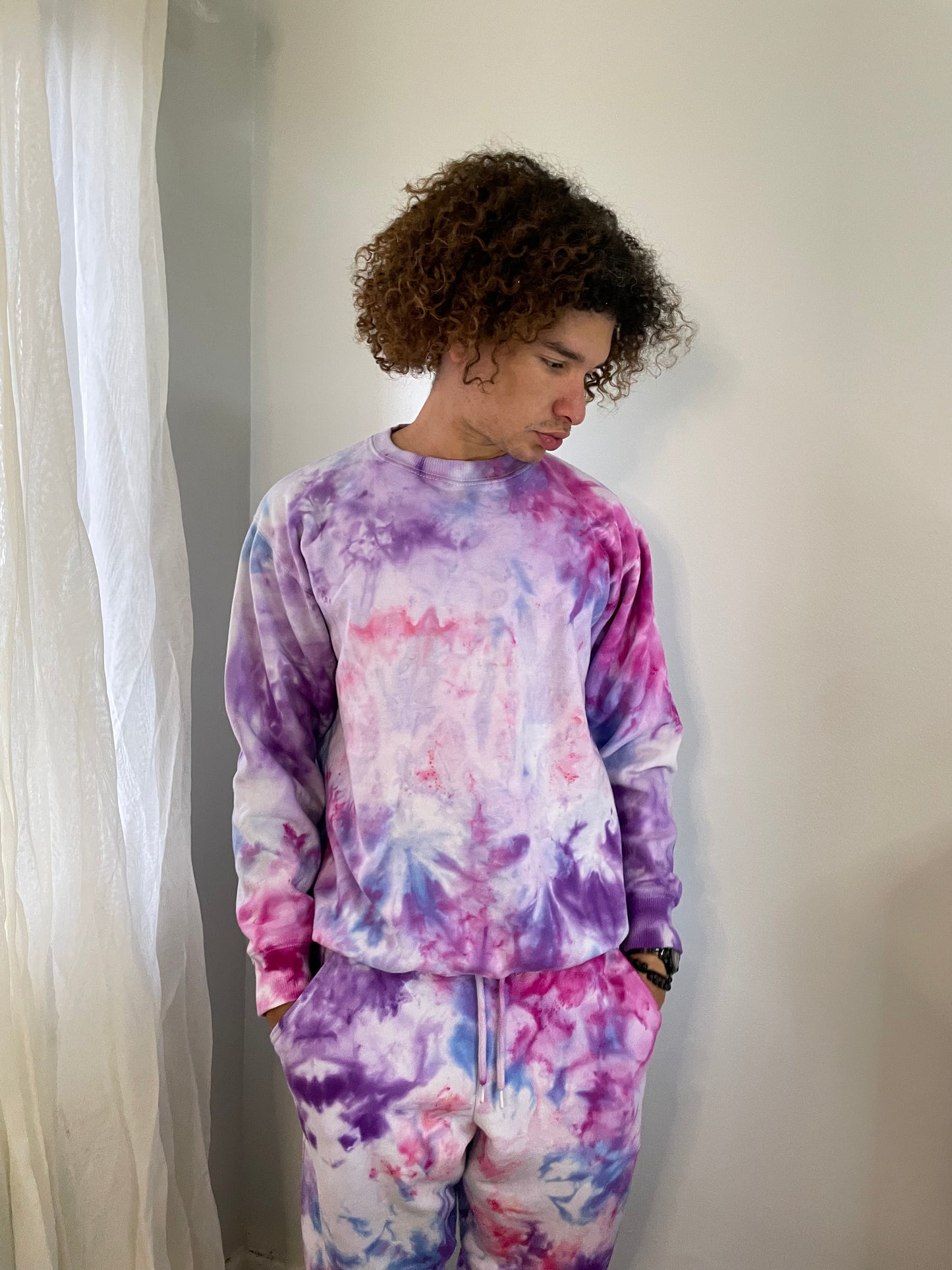 Ice Dyed Sweatsuits Crewneck - berry punch