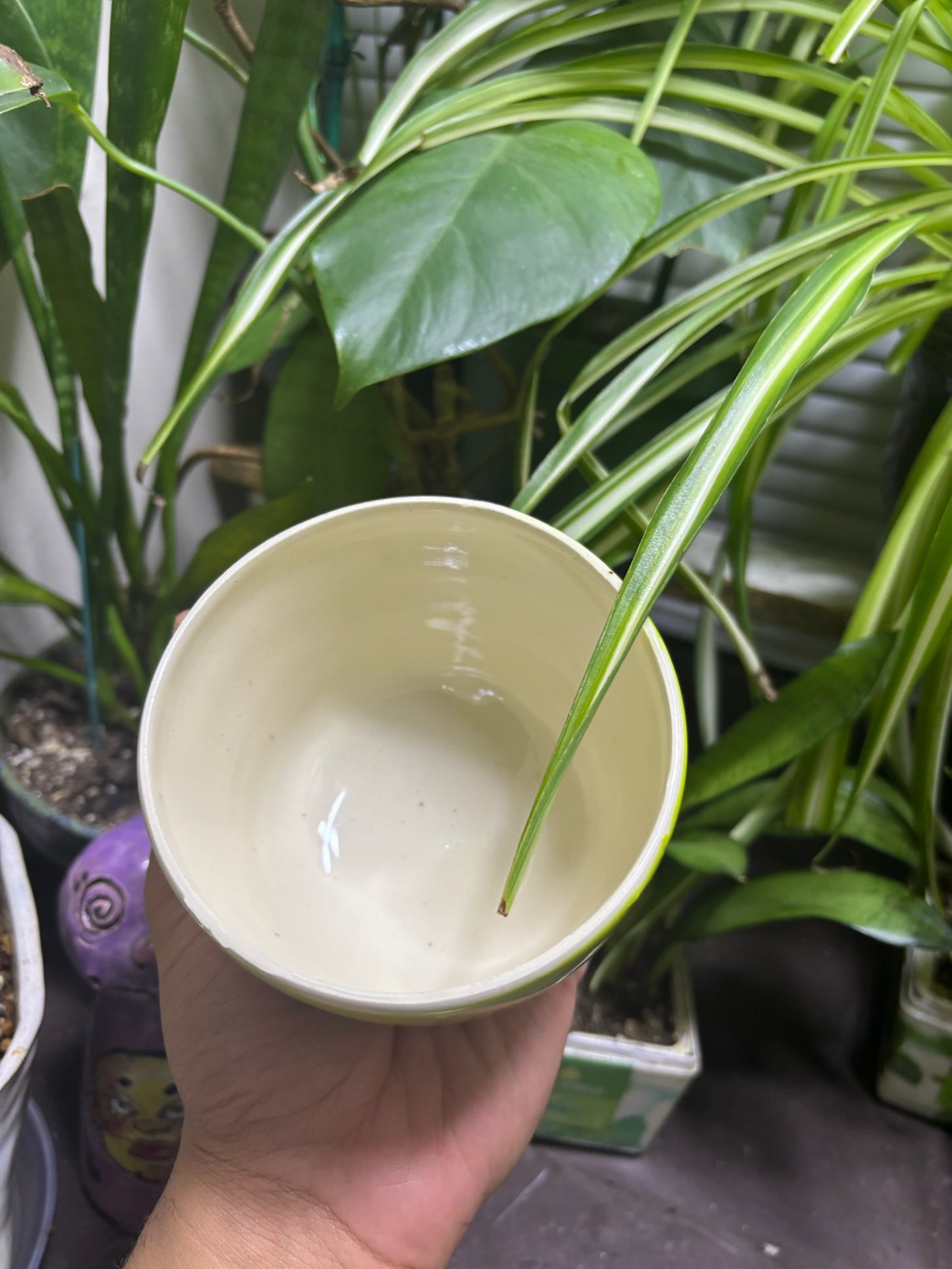 Floral Green Bowl with Ivory Interior