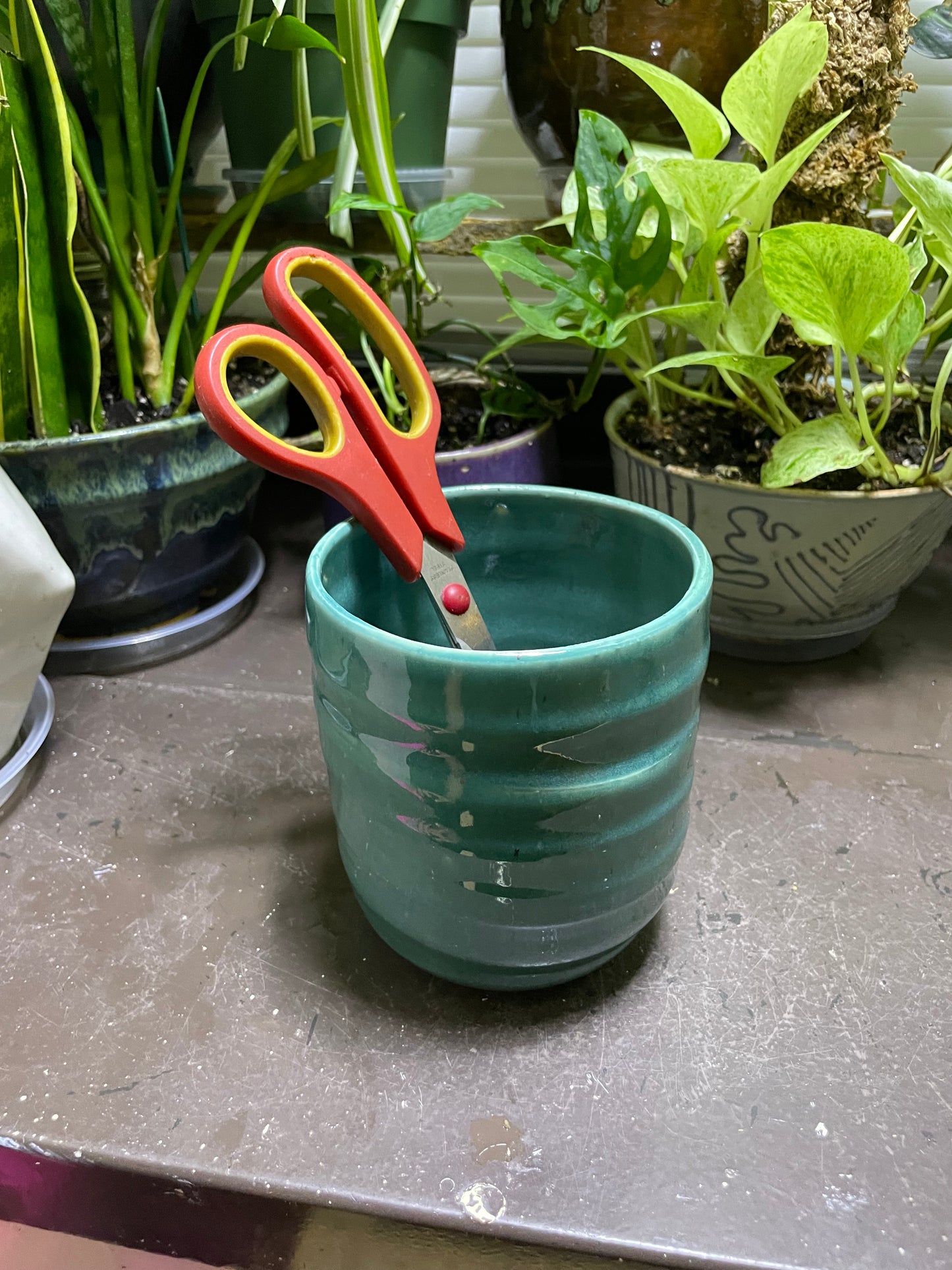 Turquoise Ribbed Vase, Utensil Holder