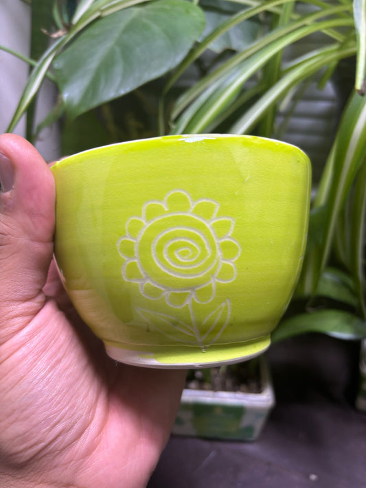 Floral Green Bowl with Ivory Interior