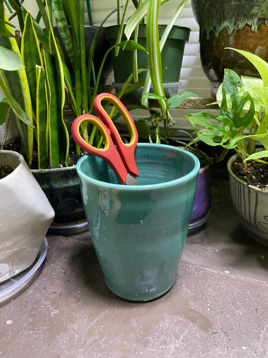 Turquoise Wide Floral Vase, Utensil Holder